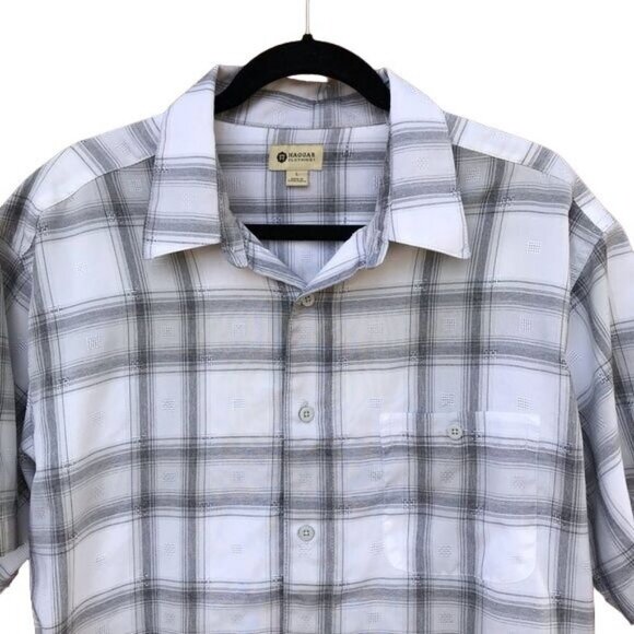 Haggar White Gray Plaid Button Down Dress Casual Mens Shirt Size L - Picture 2 of 8